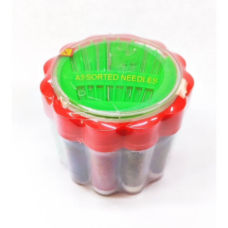 SEWING KIT ROUND PLASTIC BOX