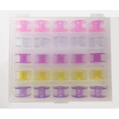BOBBIN BOX PLASTIC TRANSPARENT with bobbins