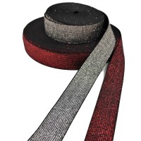 ELASTIC METALLIC TAPE 25 mm - RED , SILVER