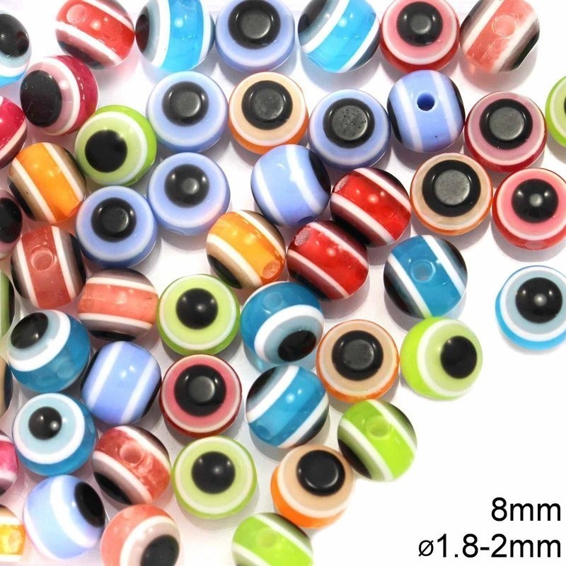 ACRYLIC EVIL EYE BEAD , 8 mm
