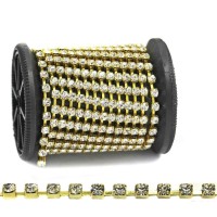 BRASS CUP CHAIN ONE LINE SS12 WITH GLASS STONES