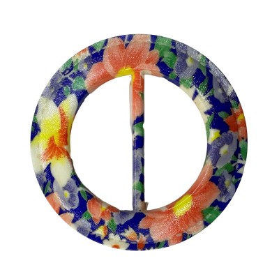 PLASTIC CIRCLE BUCKLE flowers 6 cm